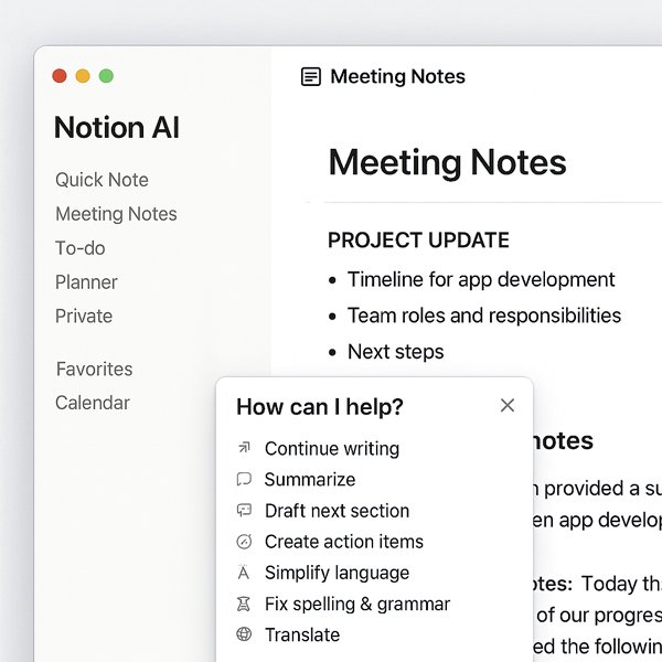 Notion AI interface generating content inside a productivity workspace in 2025