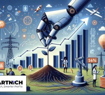 A conceptual image showing a professional navigating a digital landscape filled with AI and tech icons