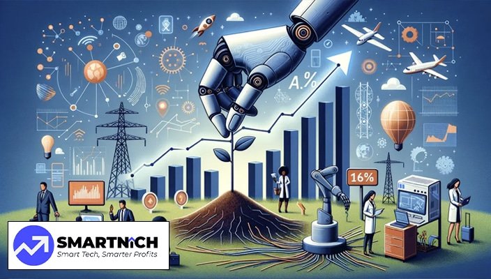 A conceptual image showing a professional navigating a digital landscape filled with AI and tech icons